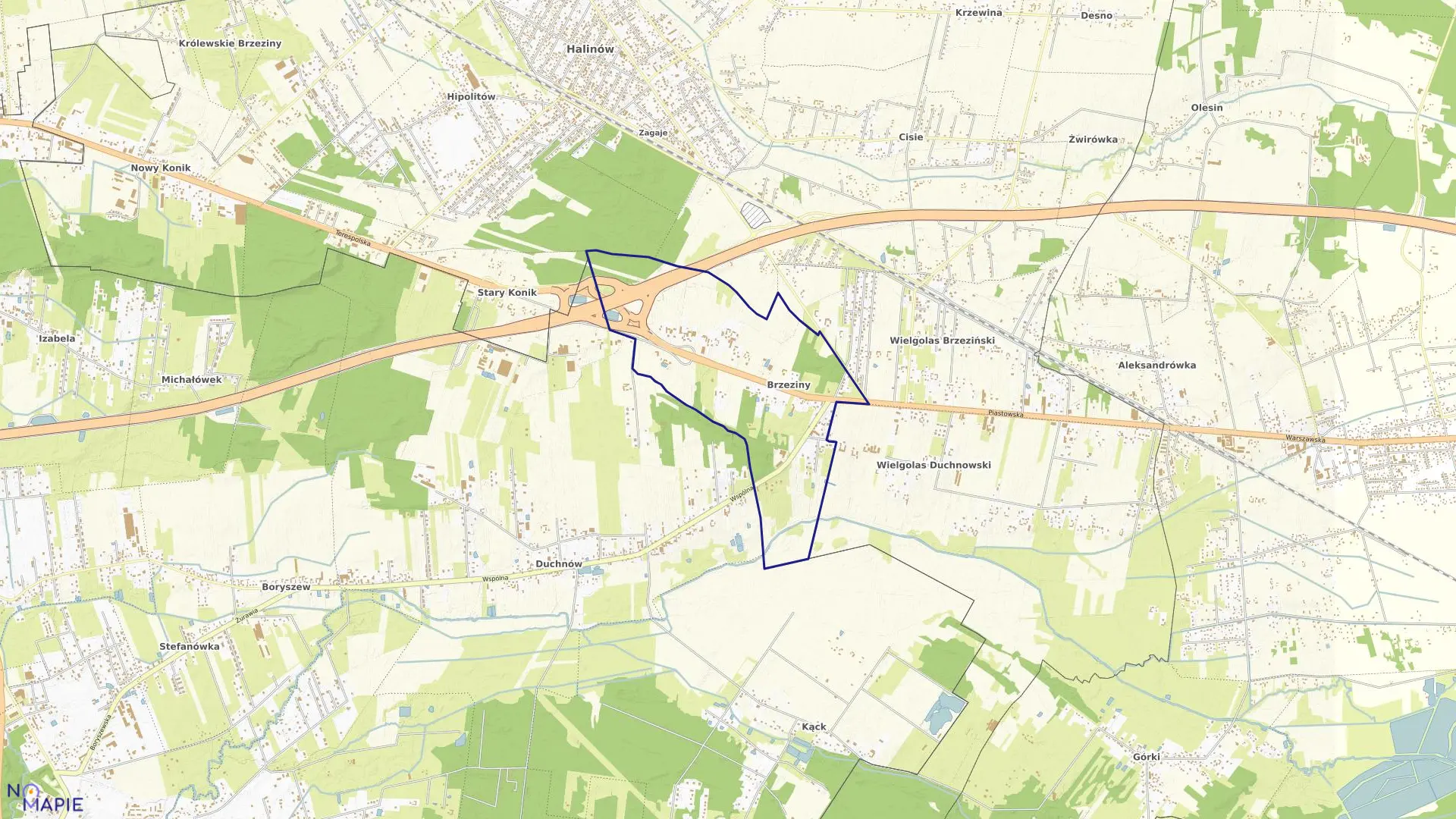 Mapa obrębu BRZEZINY w gminie Halinów
