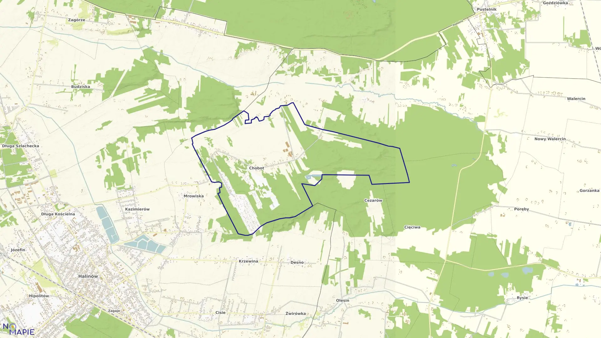 Mapa obrębu CHOBOT w gminie Halinów