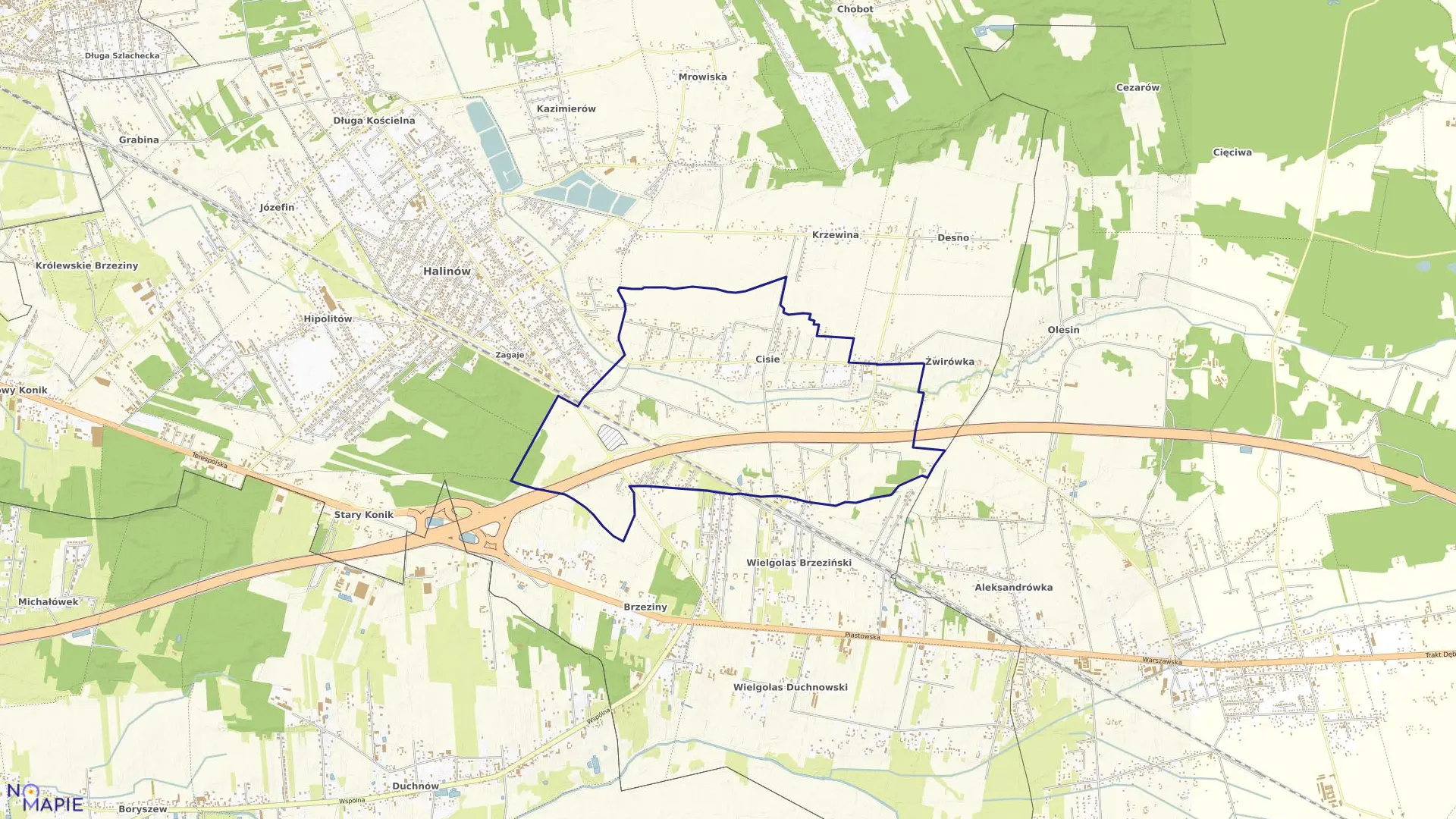 Mapa obrębu CISIE w gminie Halinów