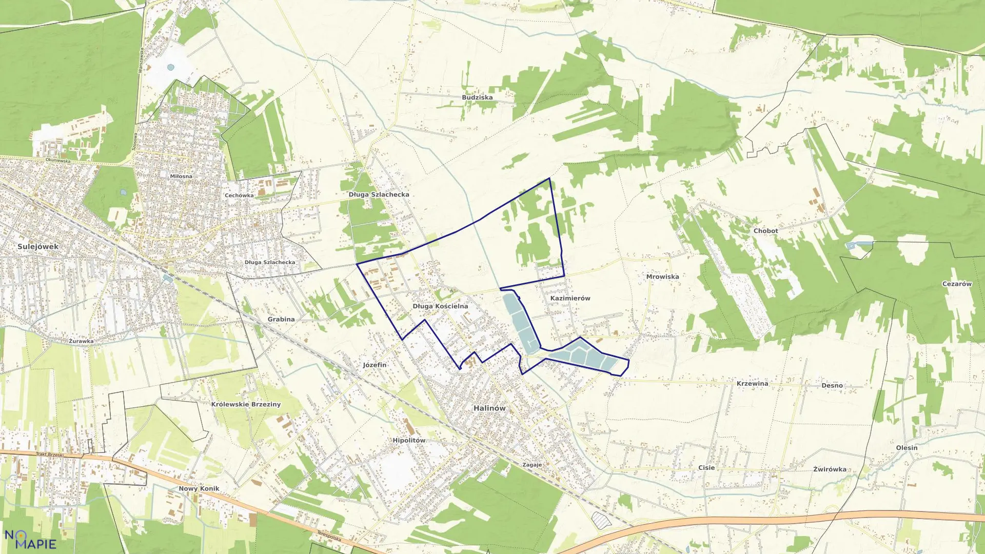 Mapa obrębu DŁUGA KOŚCIELNA w gminie Halinów
