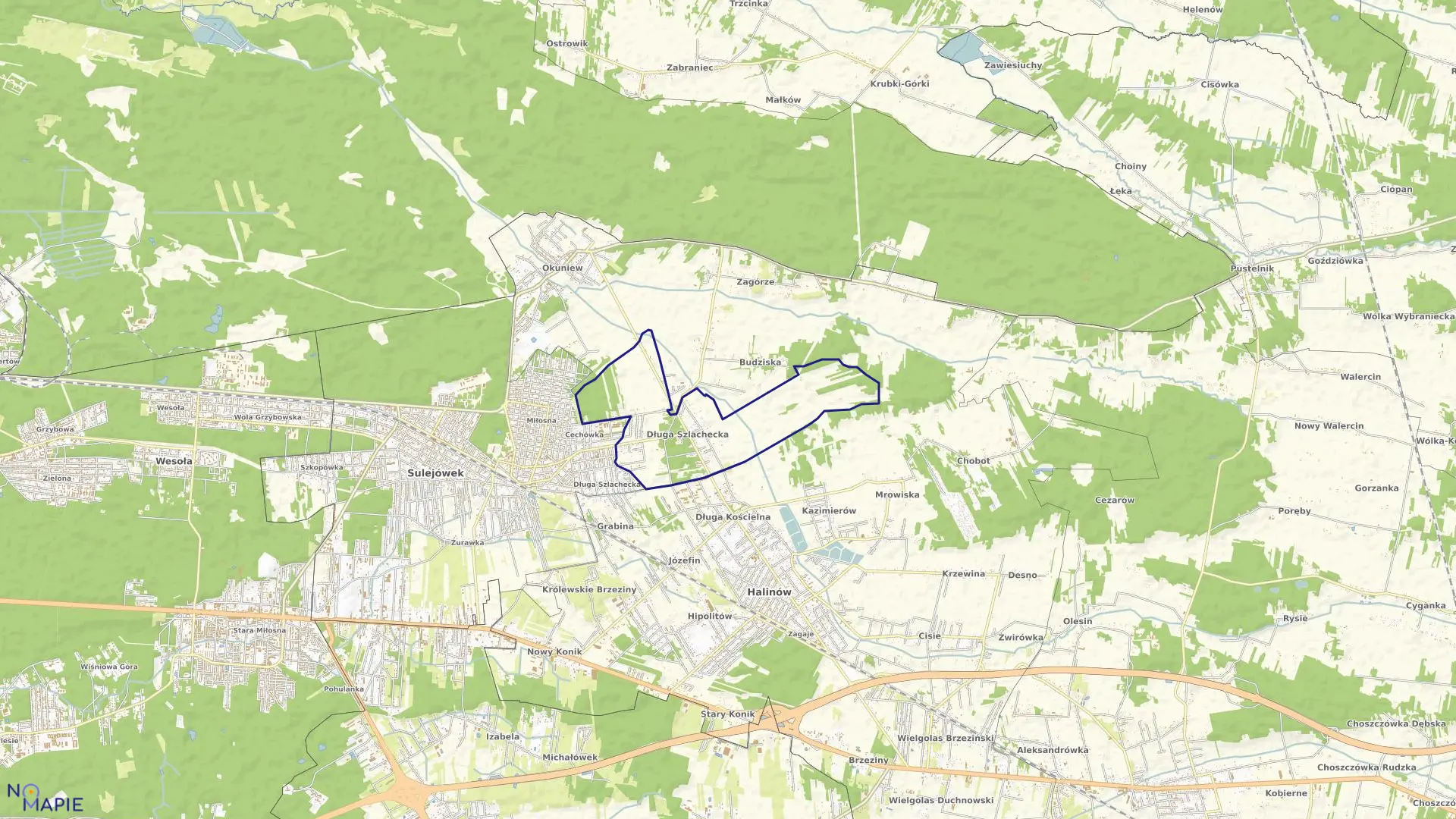 Mapa obrębu DŁUGA SZLACHECKA w gminie Halinów