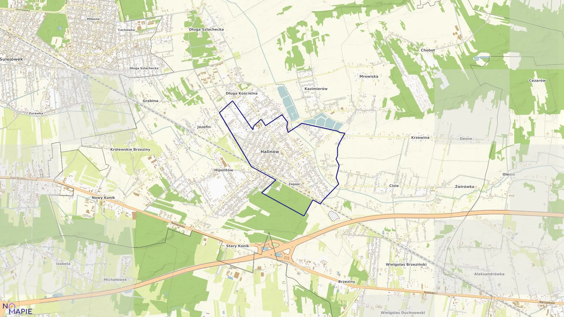 Mapa obrębu HALINÓW w gminie Halinów