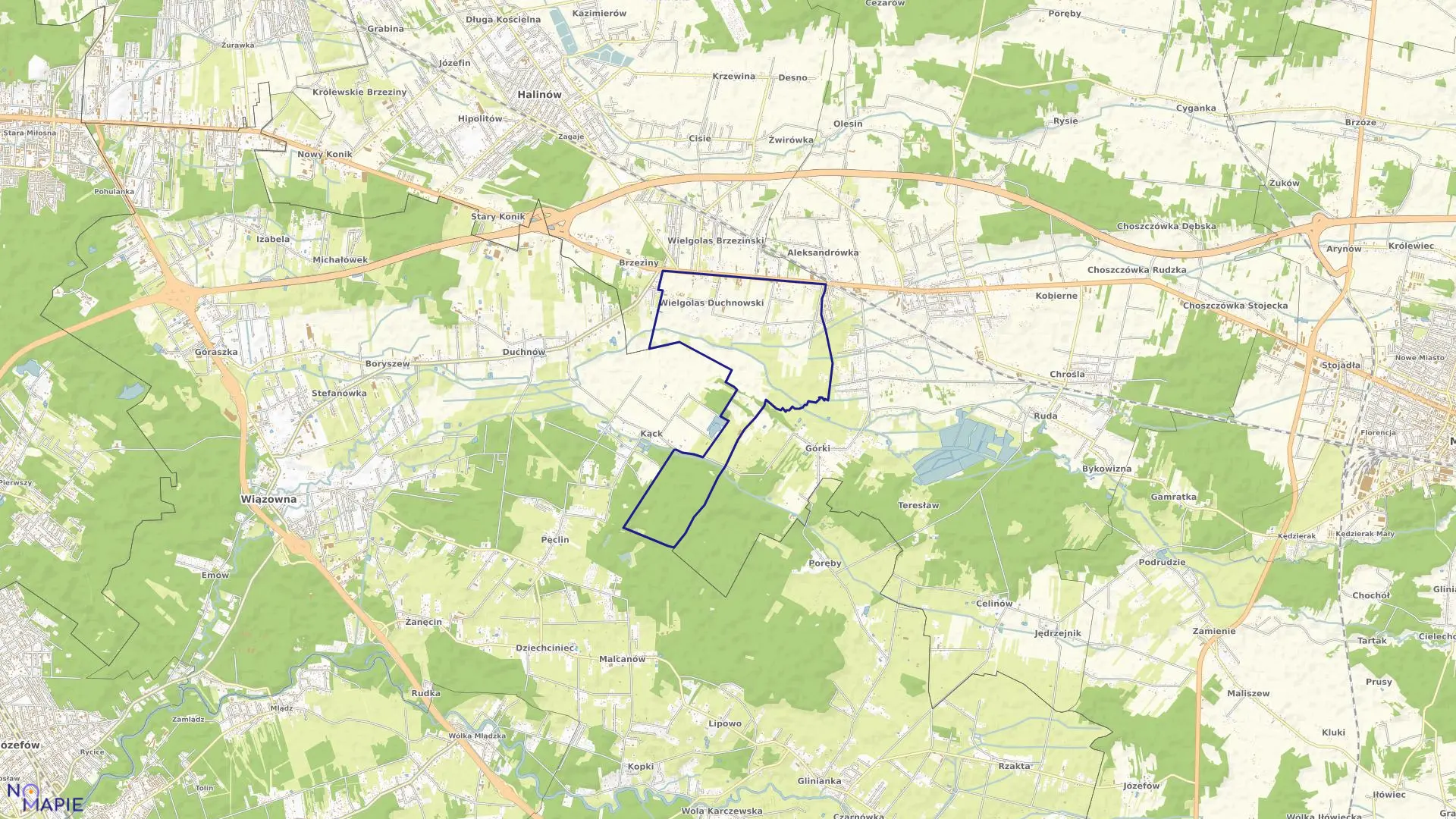 Mapa obrębu WIELGOLAS DUCHNOWSKI w gminie Halinów